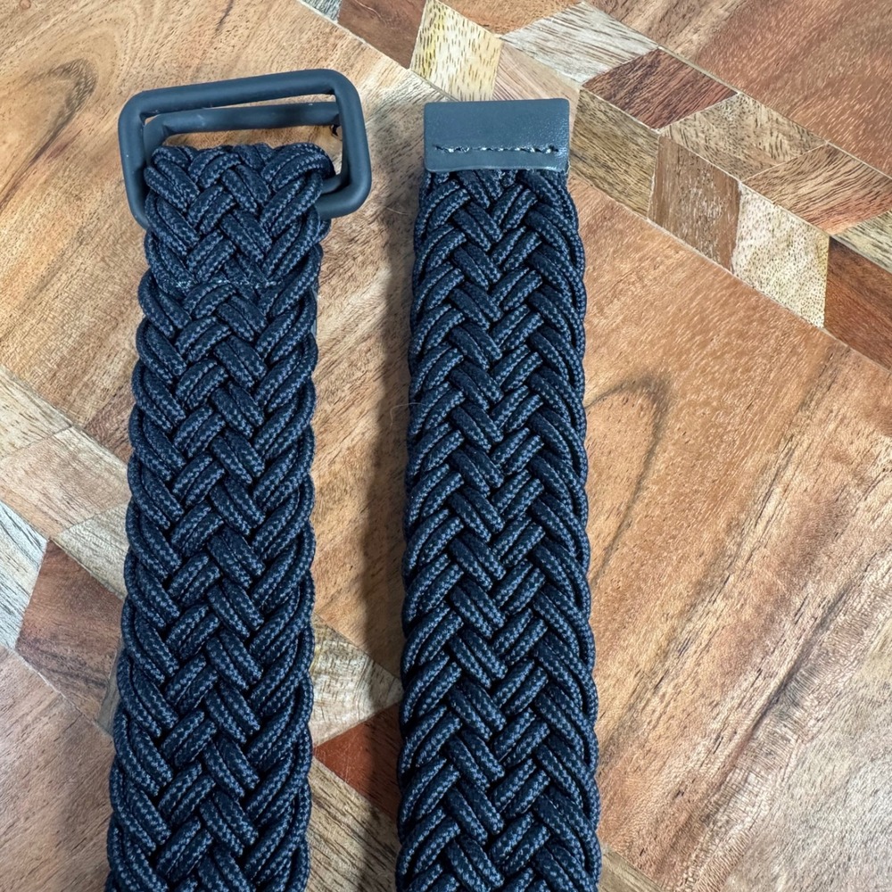 Vineyard Vines Mens Braided‎ Cord Belt Navy Blue Leather Trim Size Large D-Ring
